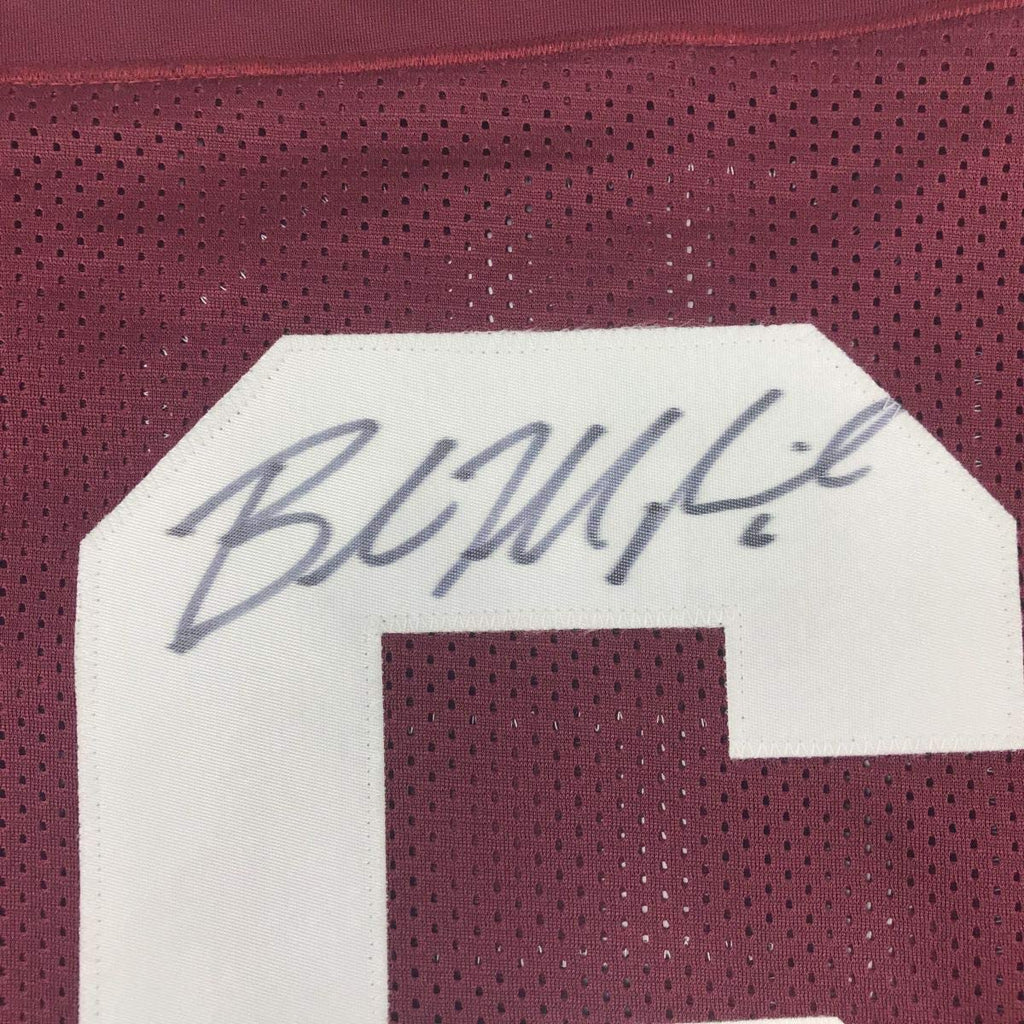 Autographed/Signed Baker Mayfield Oklahoma Crimson College Football Jersey Beckett BAS COA