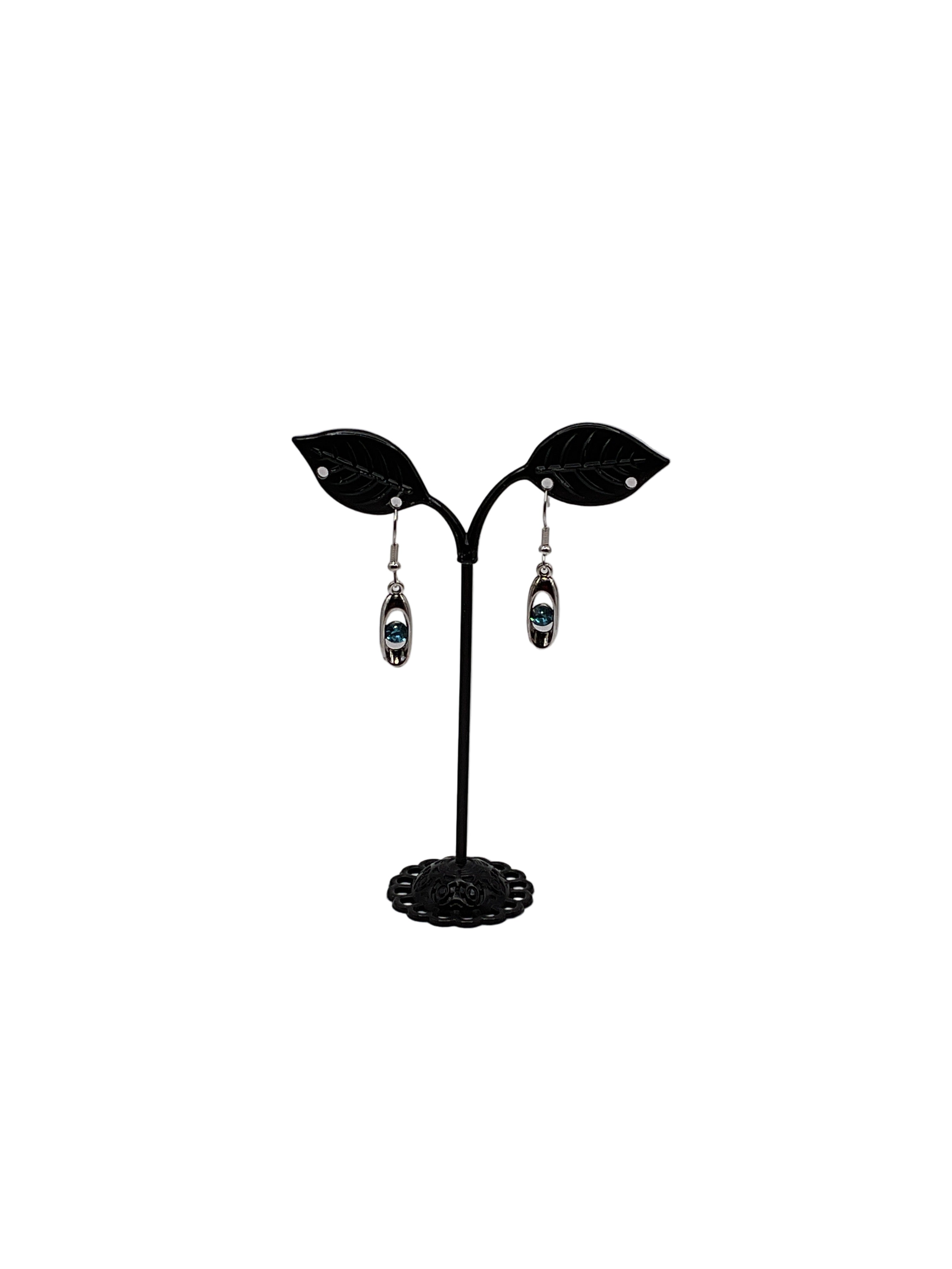 Silver Aquamarine Oval Earrings