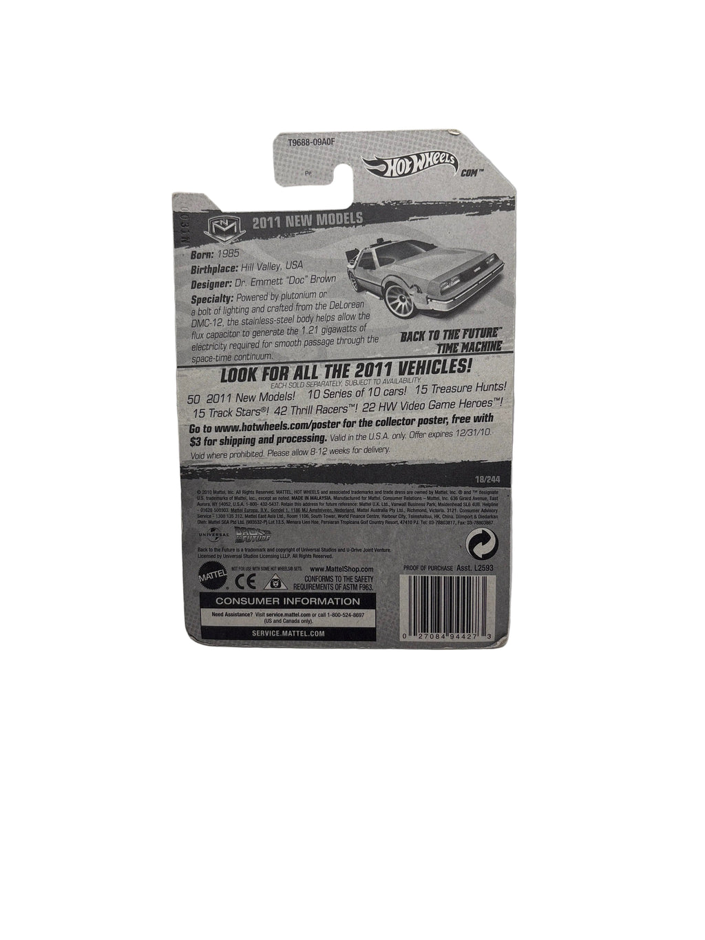 Hot Wheels Back To The Future Time Machine Diecast silver