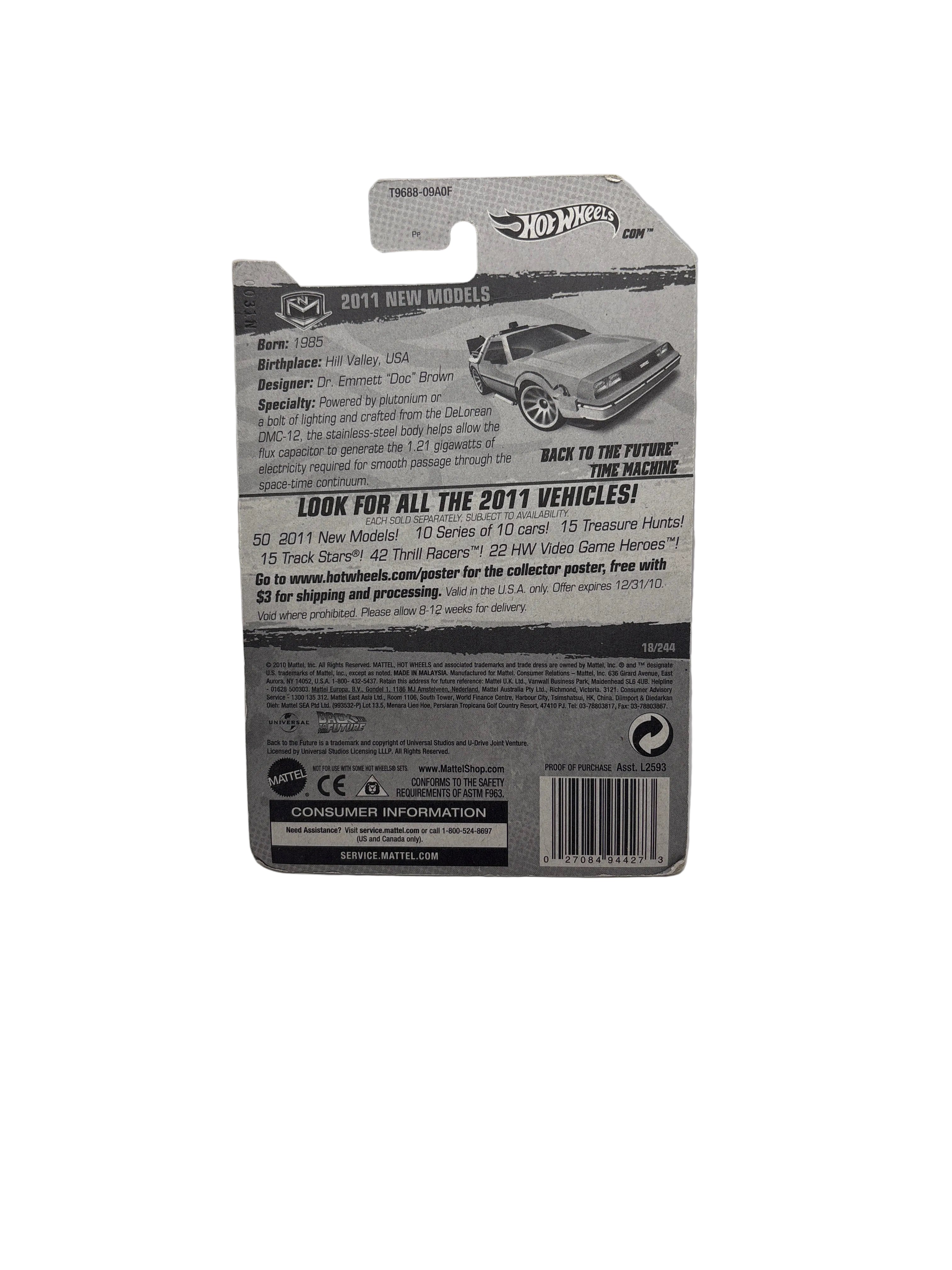 Hot Wheels Back To The Future Time Machine Diecast silver