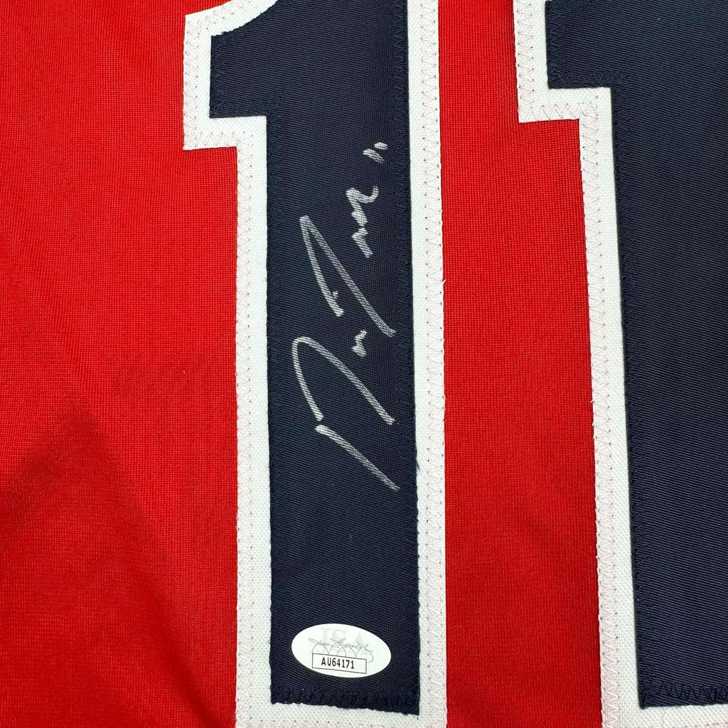Framed Autographed/Signed Jose Ramirez 35x39 Cleveland Red Baseball Jersey JSA COA