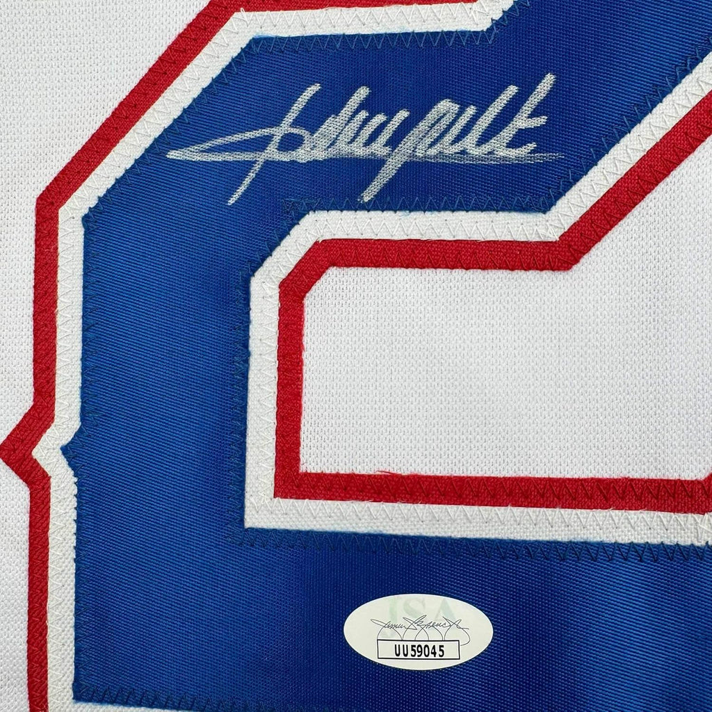Framed Autographed/Signed Adrian Beltre 35x39 Texas White Baseball Jersey JSA COA