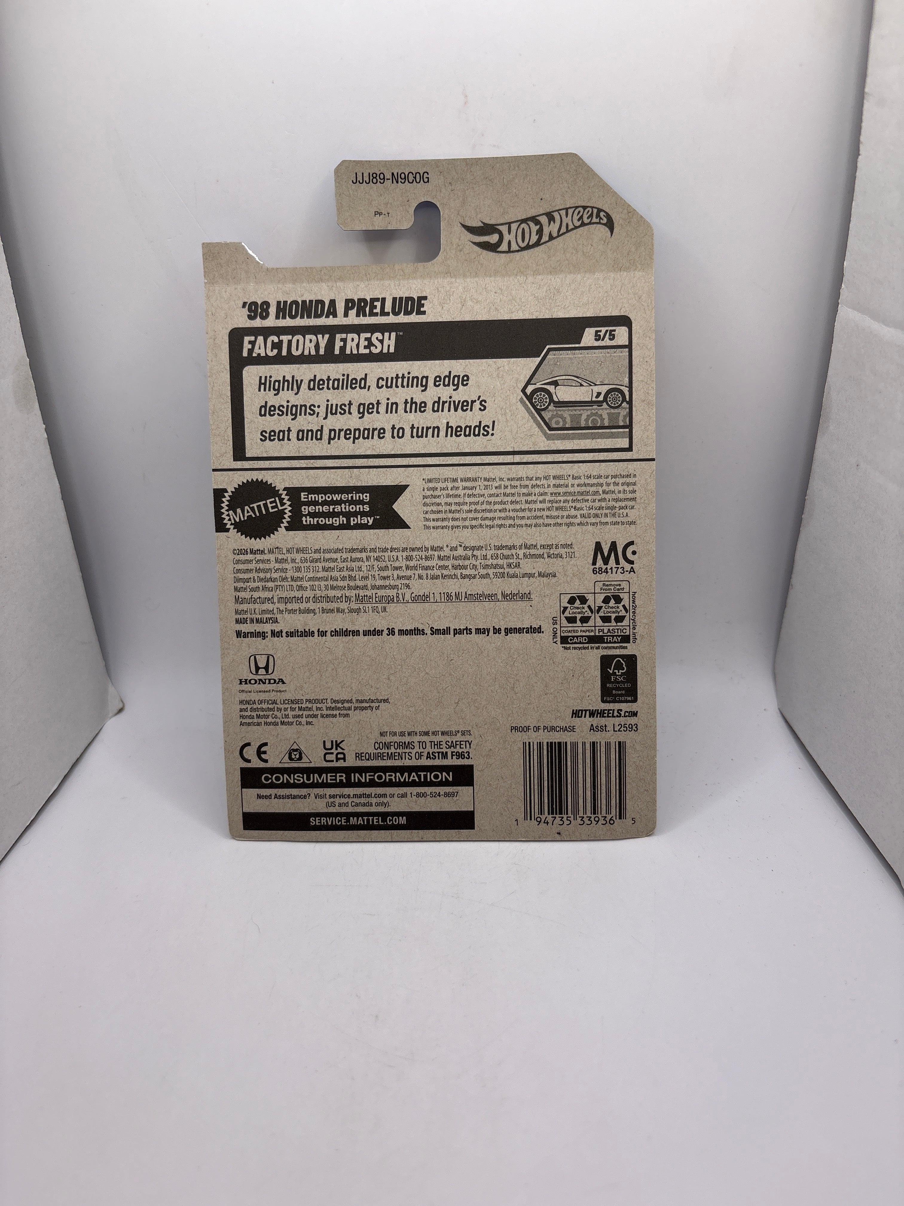Hot Wheels 98 Honda Prelude Diecast black