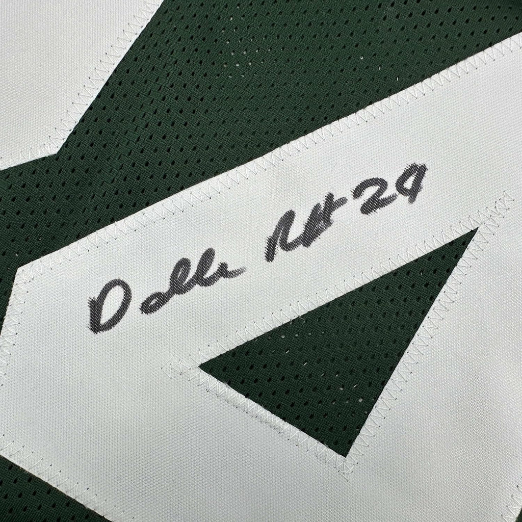 Framed Autographed/Signed Darrelle Revis 35x39 New York Green Football Jersey Beckett BAS COA