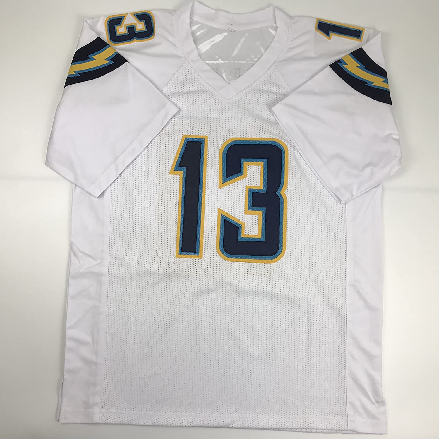 Autographed/Signed Keenan Allen Los Angeles LA White Football Jersey Beckett BAS COA
