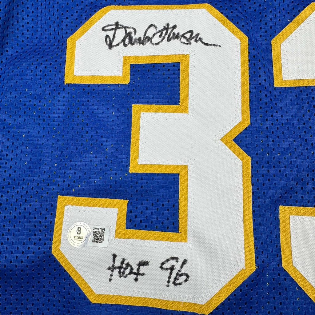 Framed Autographed/Signed David Thompson 35x39 HOF 96 Denver Blue Retro Rainbow Basketball Jersey Beckett BAS COA