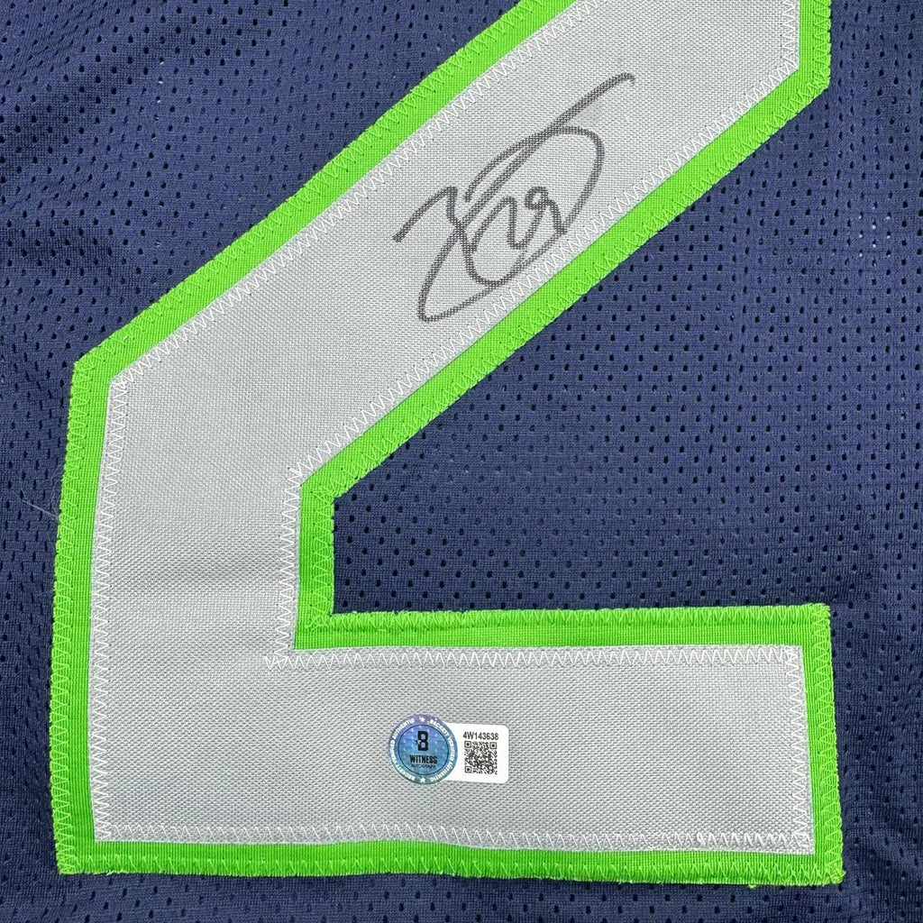 Framed Autographed/Signed Earl Thomas III 35x39 Seattle Blue Football Jersey Beckett BAS COA