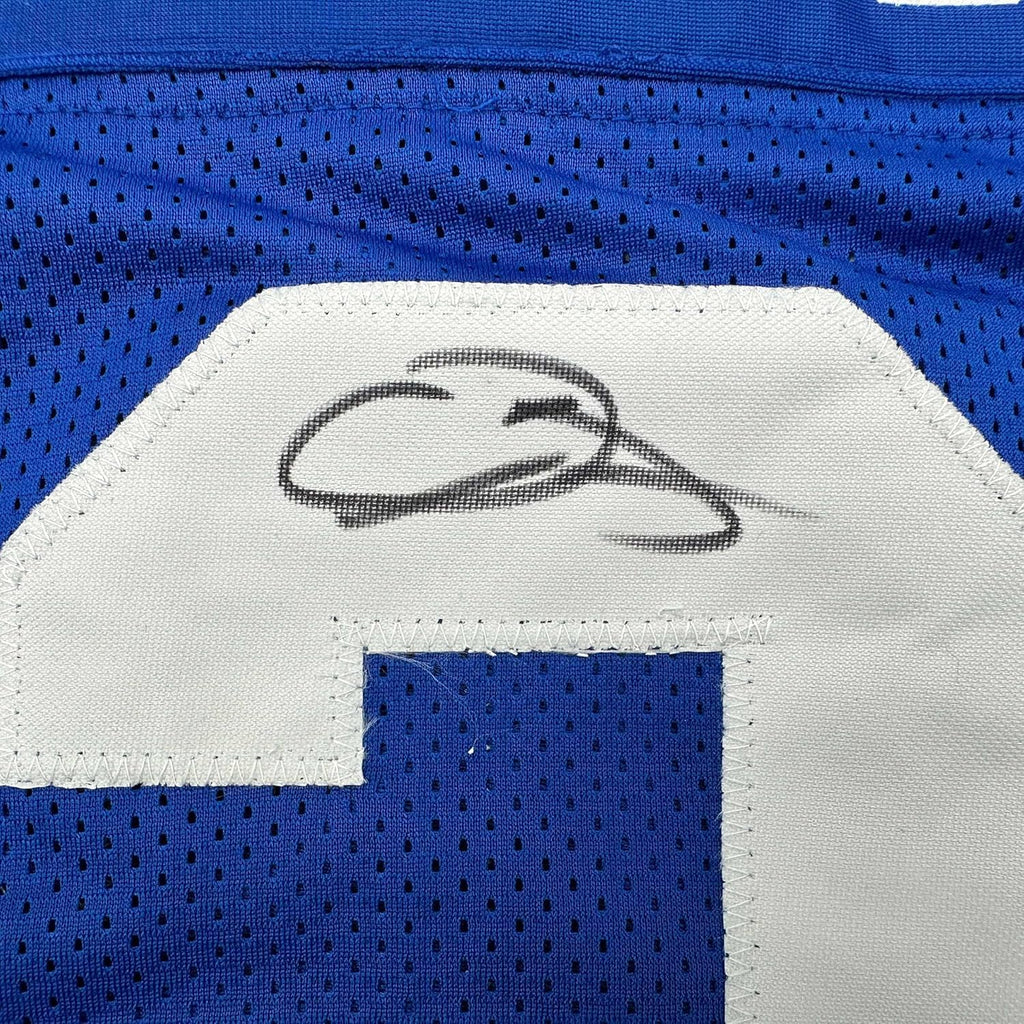 Framed Autographed/Signed Odell Beckham Jr. 35x39 New York Giants Blue Football Jersey JSA COA
