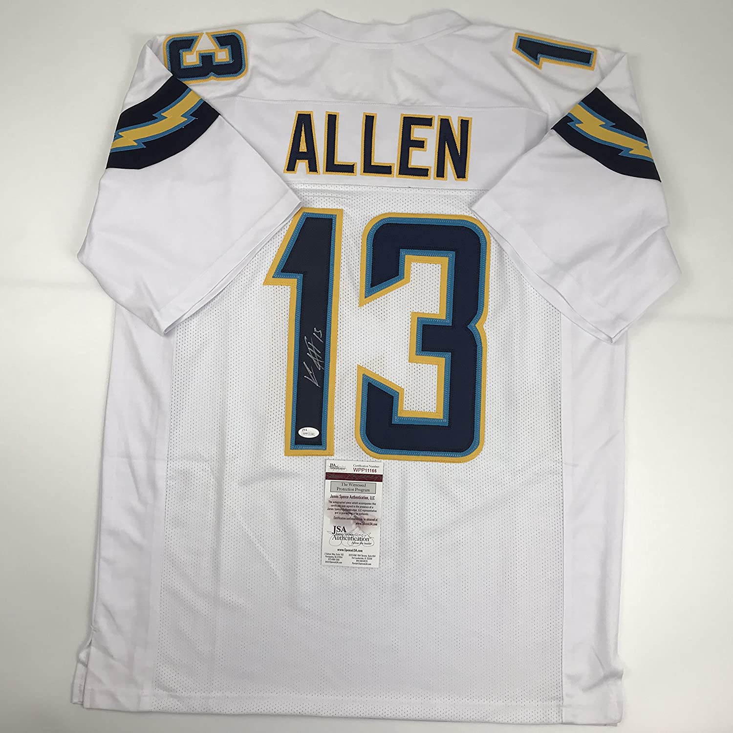 Autographed/Signed Keenan Allen Los Angeles LA White Football Jersey Beckett BAS COA