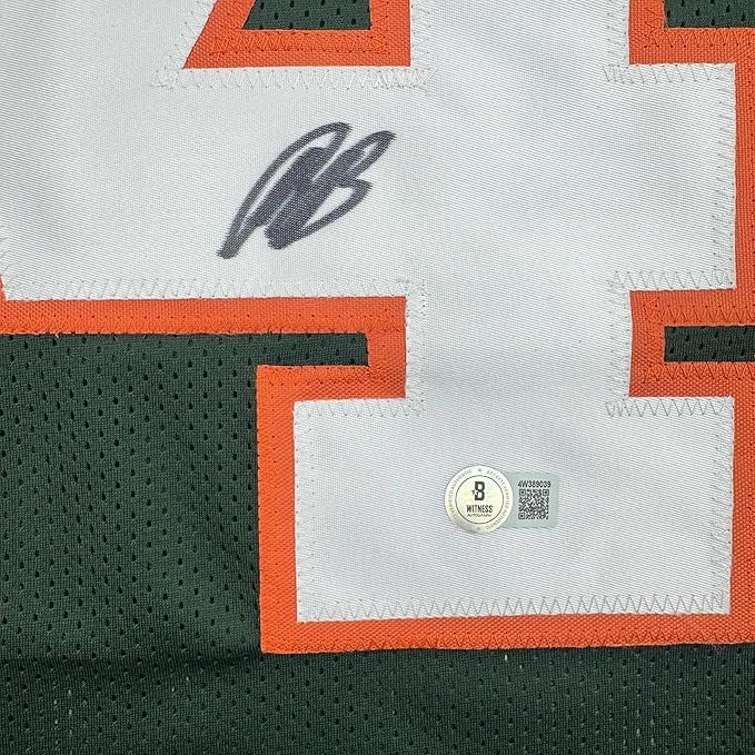 Framed Autographed/Signed Rueben Bain Jr. 35x39 Miami Green College Football Jersey Beckett BAS COA