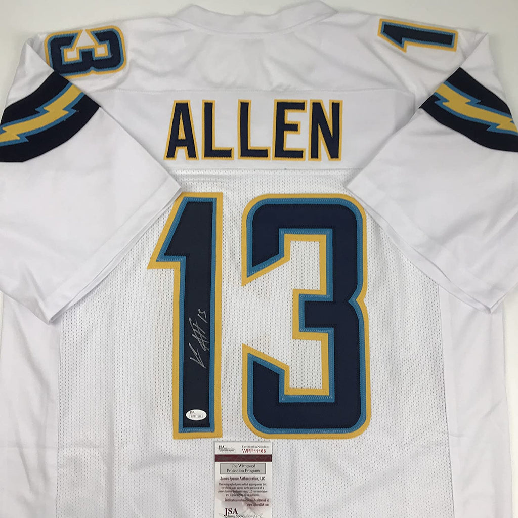 Autographed/Signed Keenan Allen Los Angeles LA White Football Jersey Beckett BAS COA