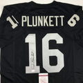 Autographed/Signed Jim Plunkett Oakland Black Football Jersey JSA COA