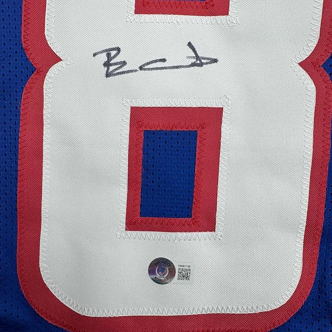 Framed Autographed/Signed Ben Coates 35x39 New England Blue Football Jersey Beckett BAS COA