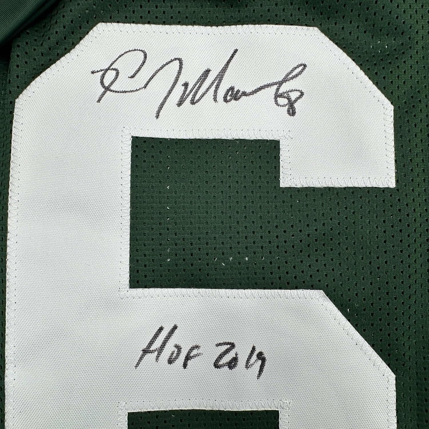 Framed Autographed/Signed Kevin Mawae 35x39 HOF 2019 New York Green Football Jersey Beckett BAS COA