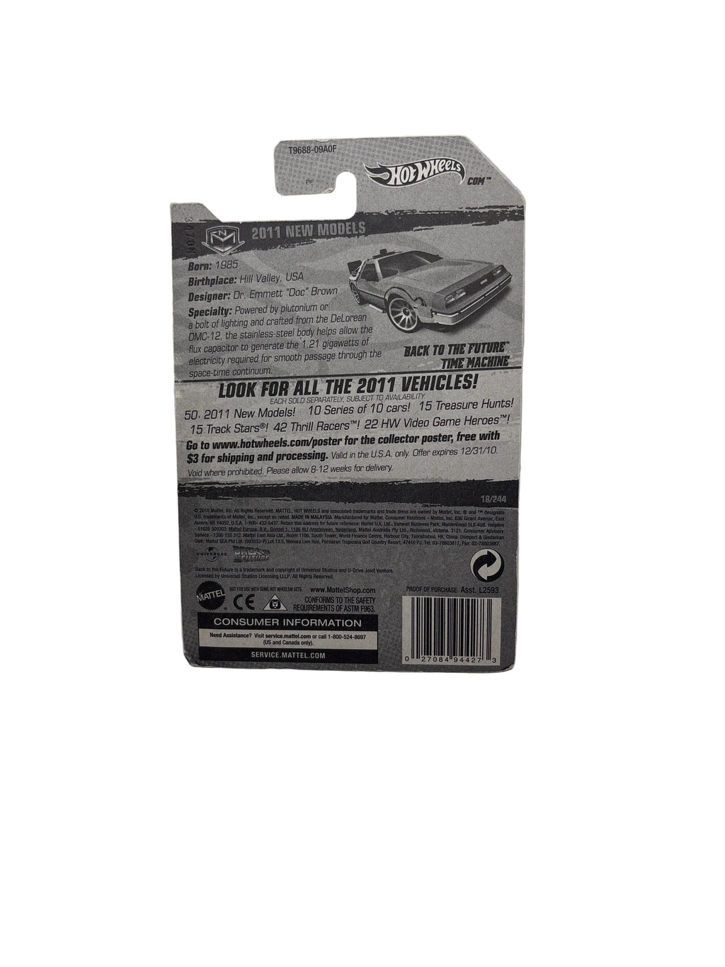 Hot Wheels Back To The Future Time Machine Diecast silver