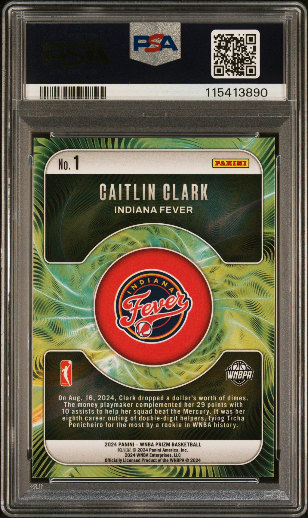 Graded 2024 Panini Prizm Caitlin Clark #1 Fractal Rookie RC Basketball Card PSA 10 Gem Mint