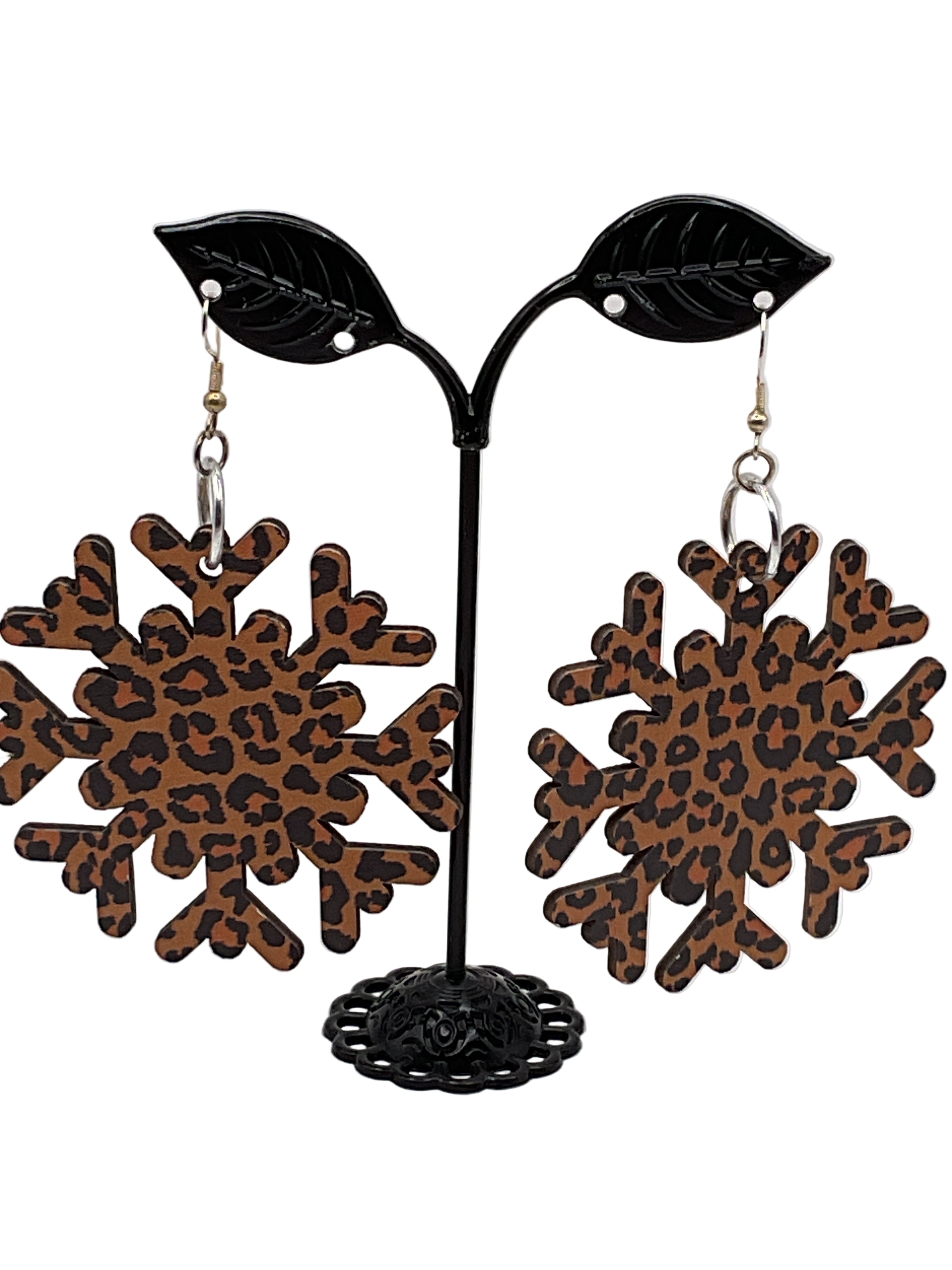 Cheetah Print Snowflake Earrings