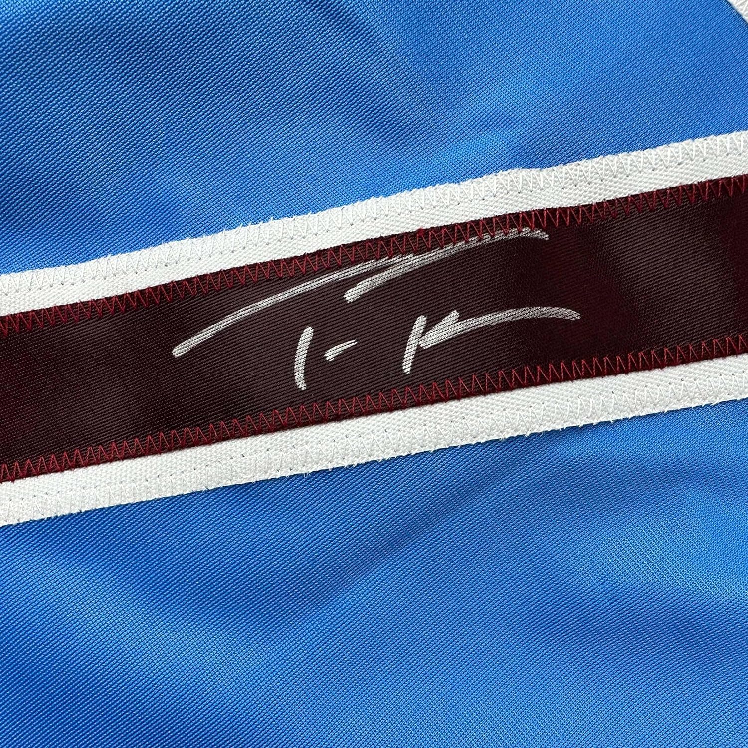 Framed Autographed/Signed Trea Turner 35x39 Philadelphia Blue Retro Baseball Jersey Beckett BAS COA