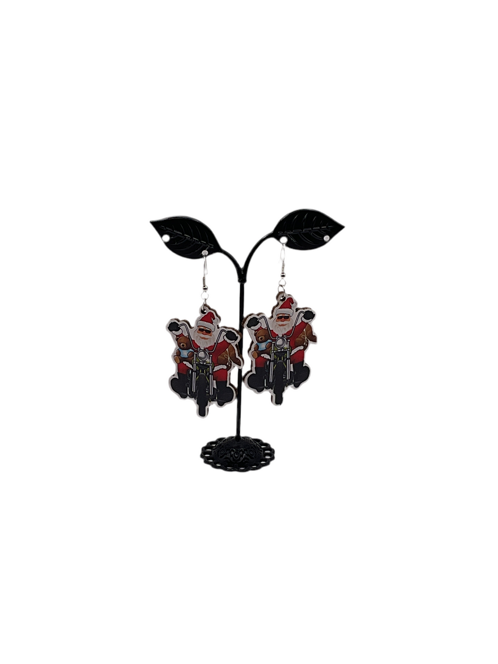Motorcycle Santa Earrings