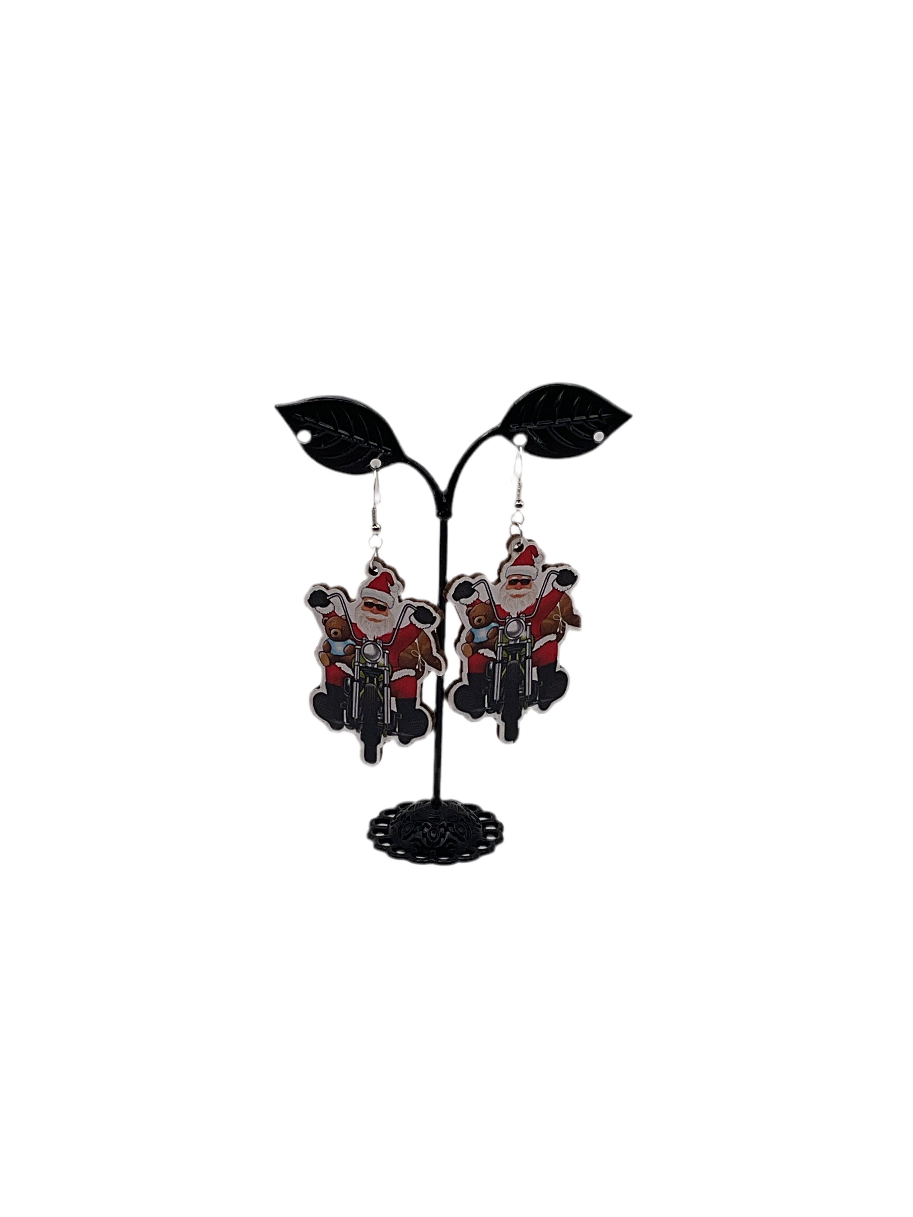 Motorcycle Santa Earrings