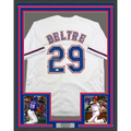 Framed Autographed/Signed Adrian Beltre 35x39 Texas White Baseball Jersey JSA COA