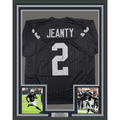 Framed Autographed/Signed Ashton Jeanty 35x39 Oakland Black Football Jersey Beckett BAS COA