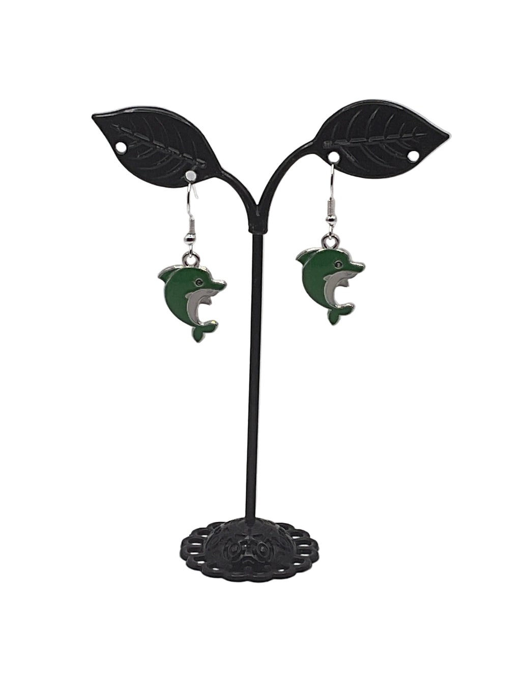 Green Enamel Dolphin Earrings