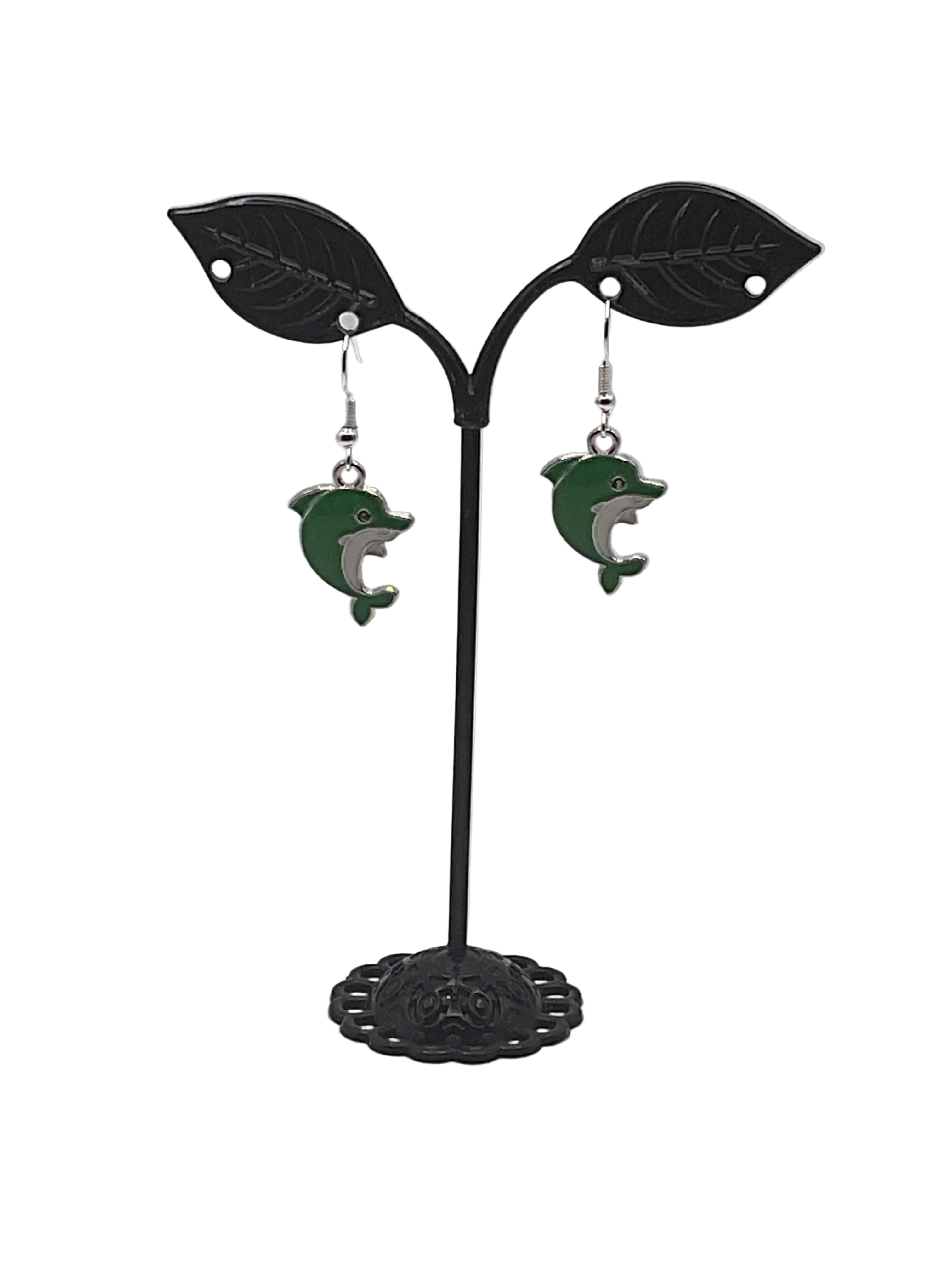 Green Enamel Dolphin Earrings