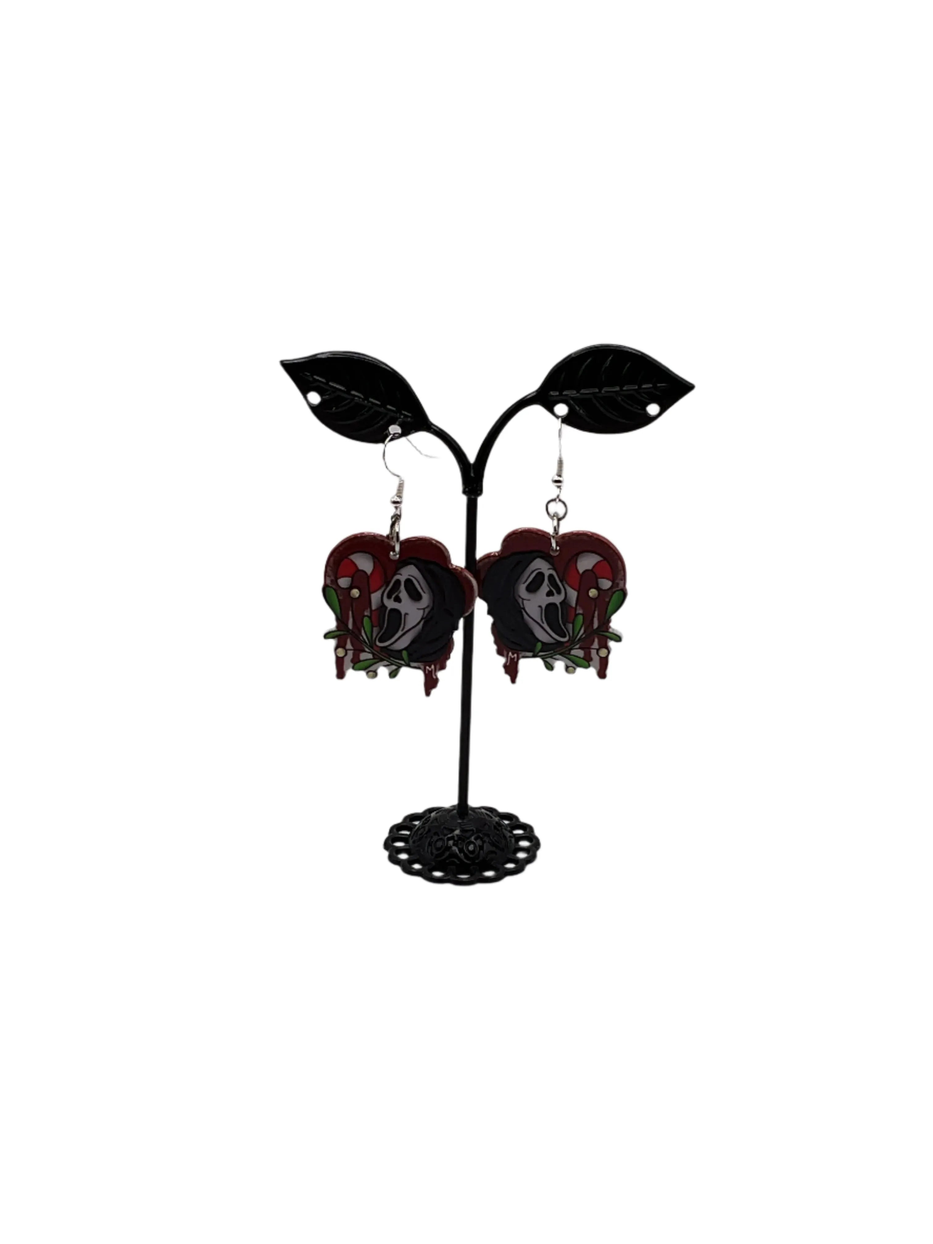 Ghost Face Scream Christmas Earrings