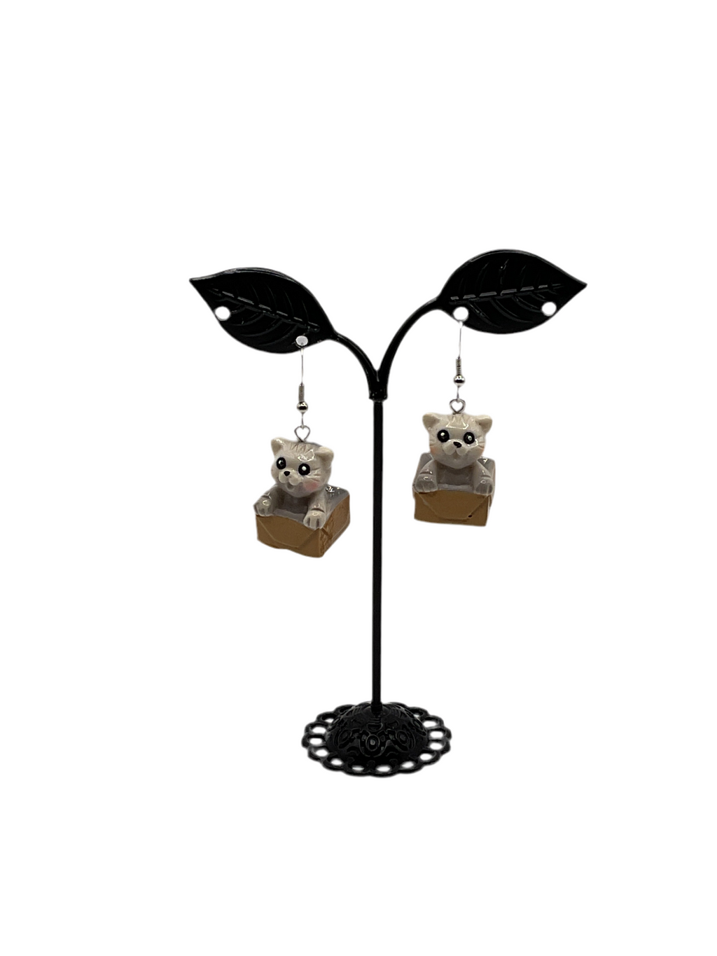 Grey Cat in a Box Earrings