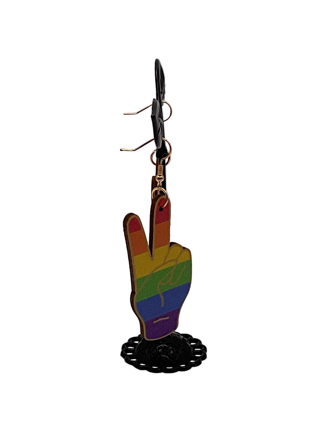 Rainbow Peace Hand Earrings
