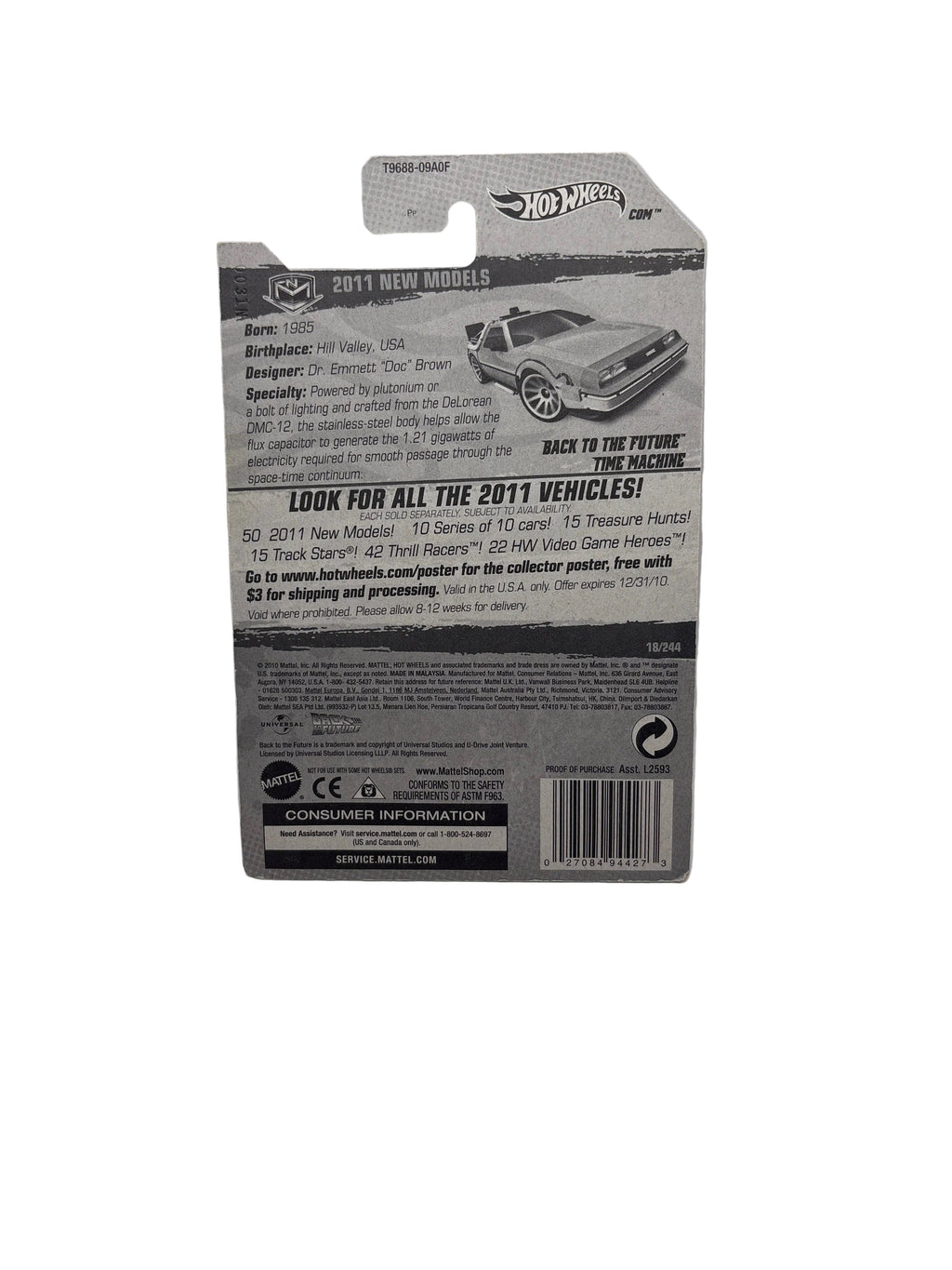 Hot Wheels Back To The Future Time Machine Diecast silver