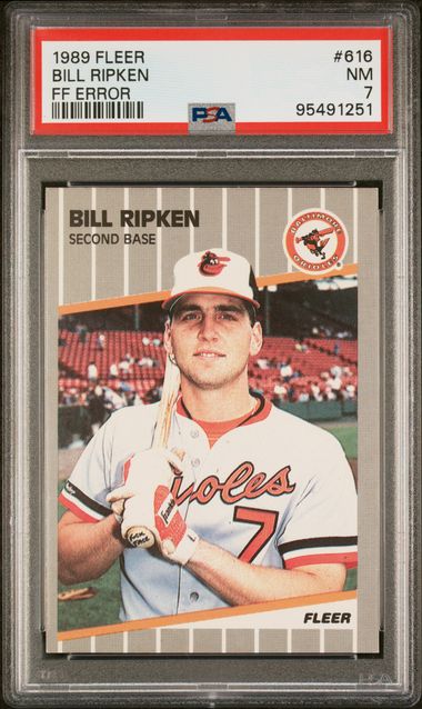 Graded 1989 Fleer Bill Ripken #616 FF Error Baseball Card PSA 7 Near Mint