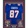 Framed Autographed/Signed Ben Coates 35x39 New England Blue Football Jersey Beckett BAS COA