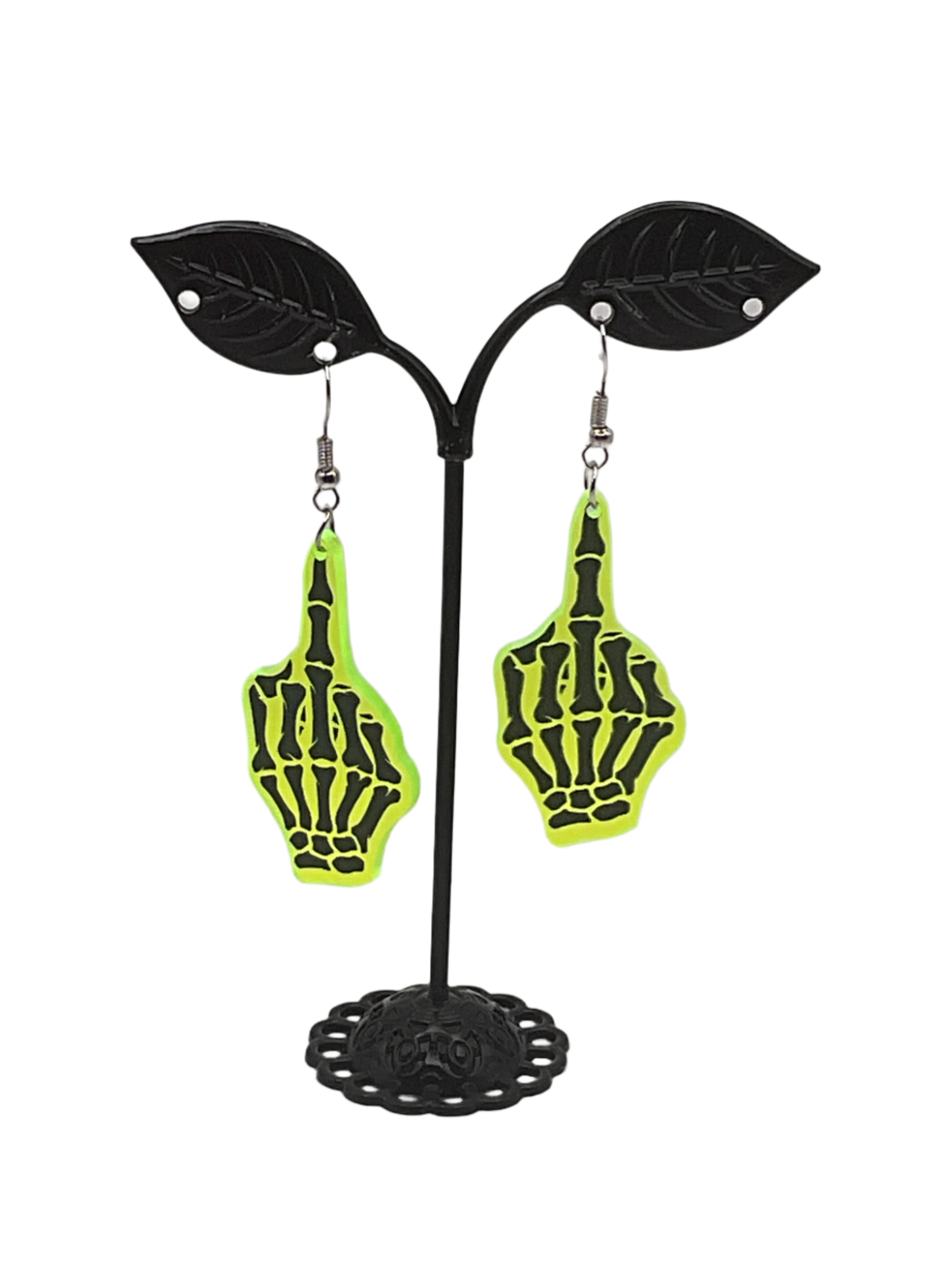 Neon Skeleton Finger Earrings