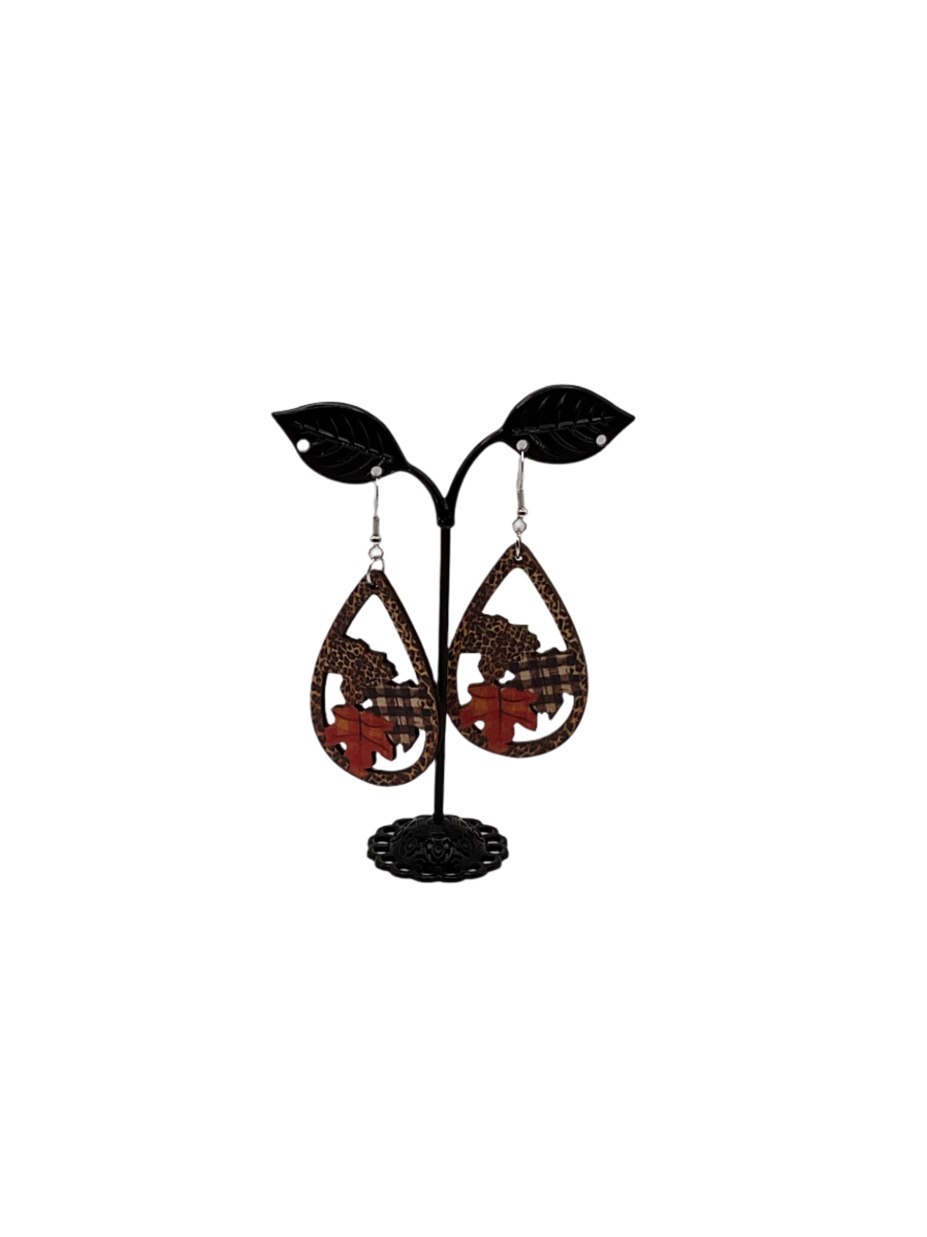 Wooden Fall Leaf Earrings