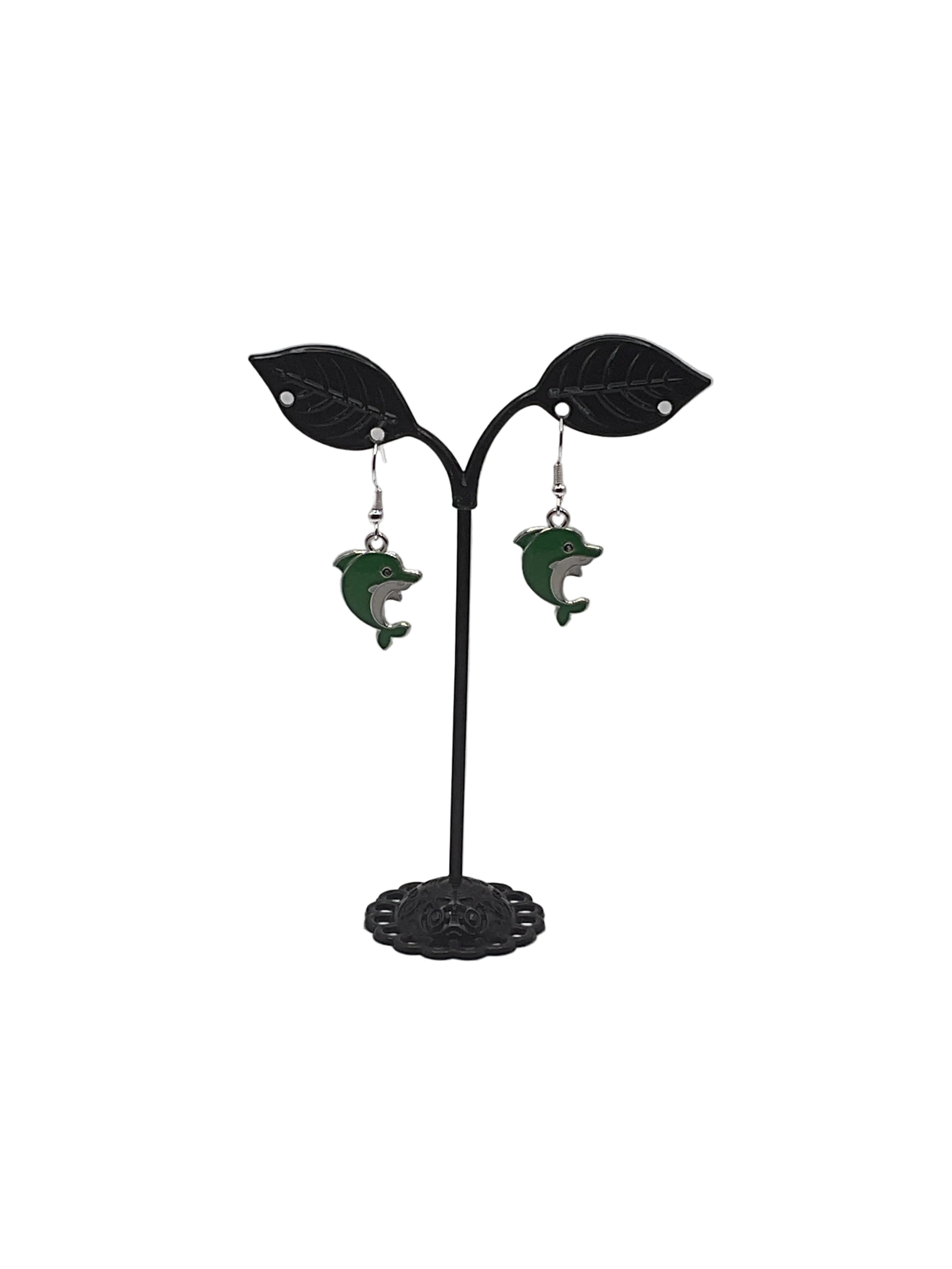 Green Enamel Dolphin Earrings