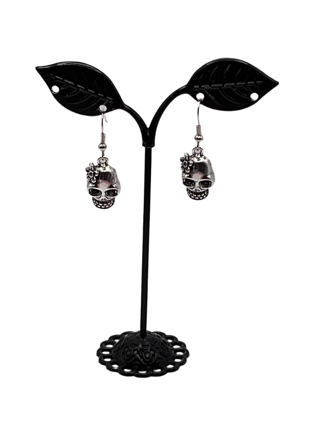 Skull With Flower Earrings
