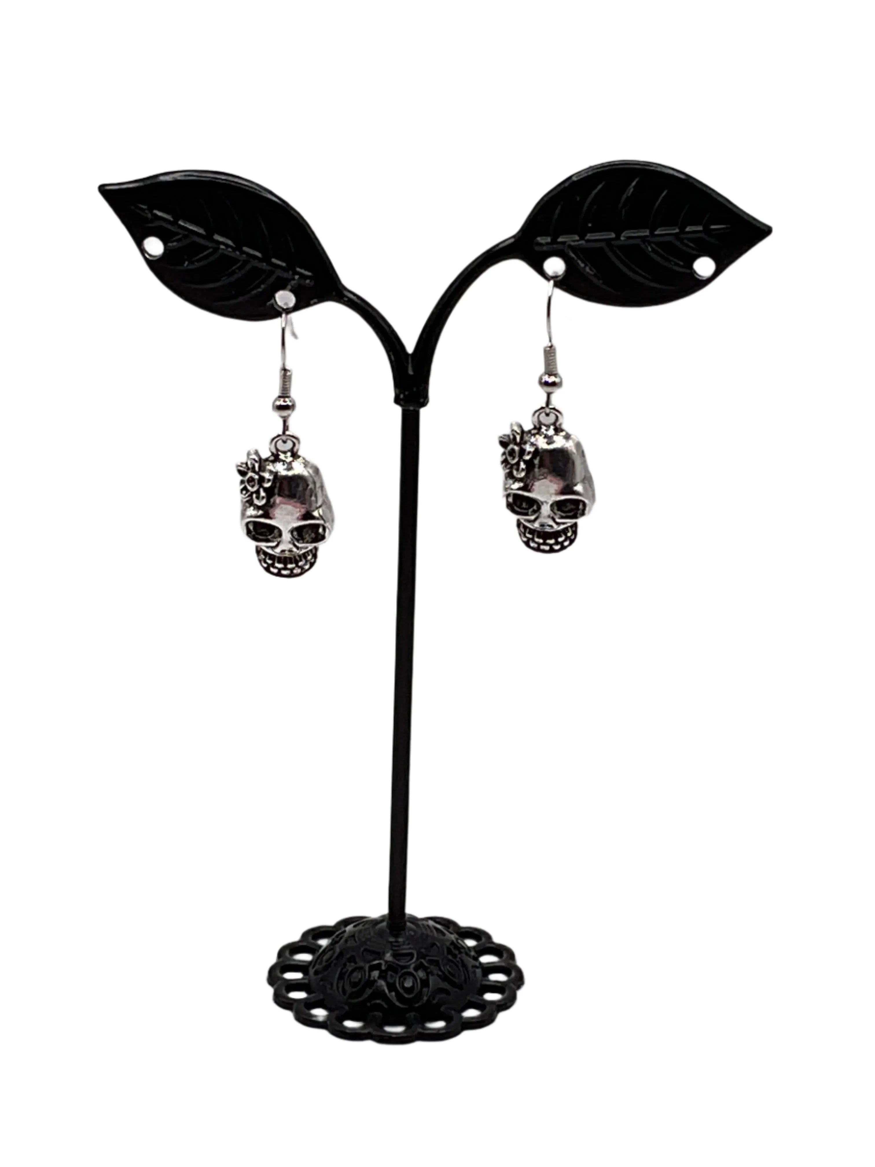 Skull With Flower Earrings