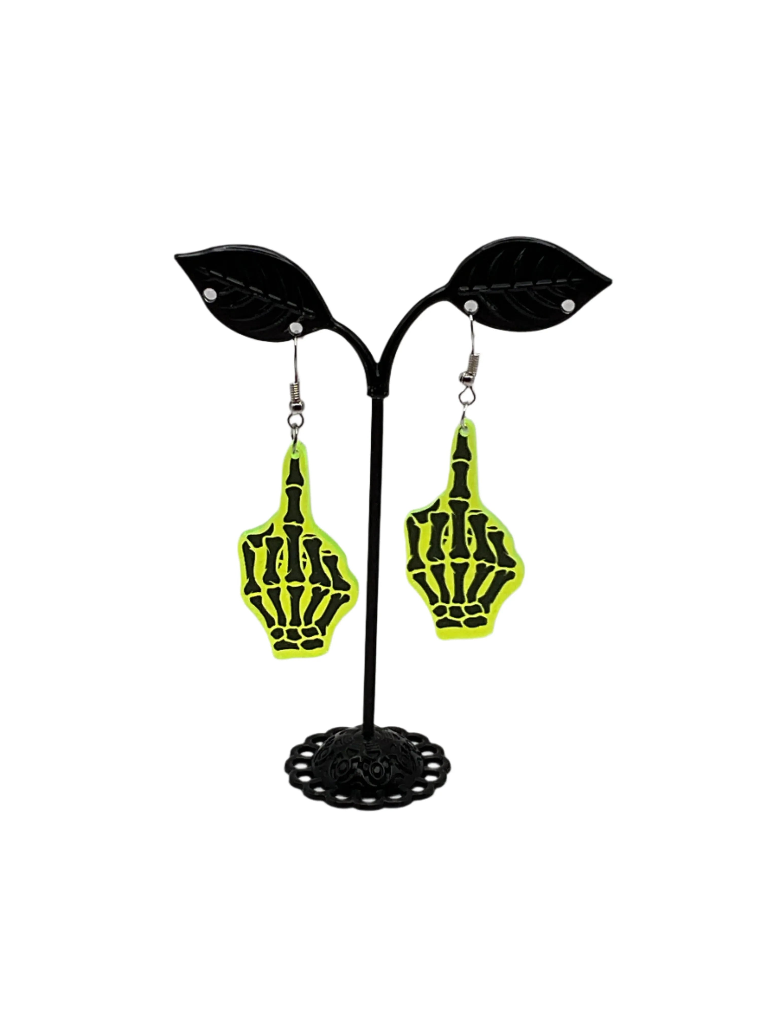 Neon Skeleton Finger Earrings