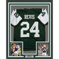 Framed Autographed/Signed Darrelle Revis 35x39 New York Green Football Jersey Beckett BAS COA