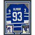 Framed Autographed/Signed Doug Gilmour 35x39 Toronto Blue Hockey Jersey JSA COA