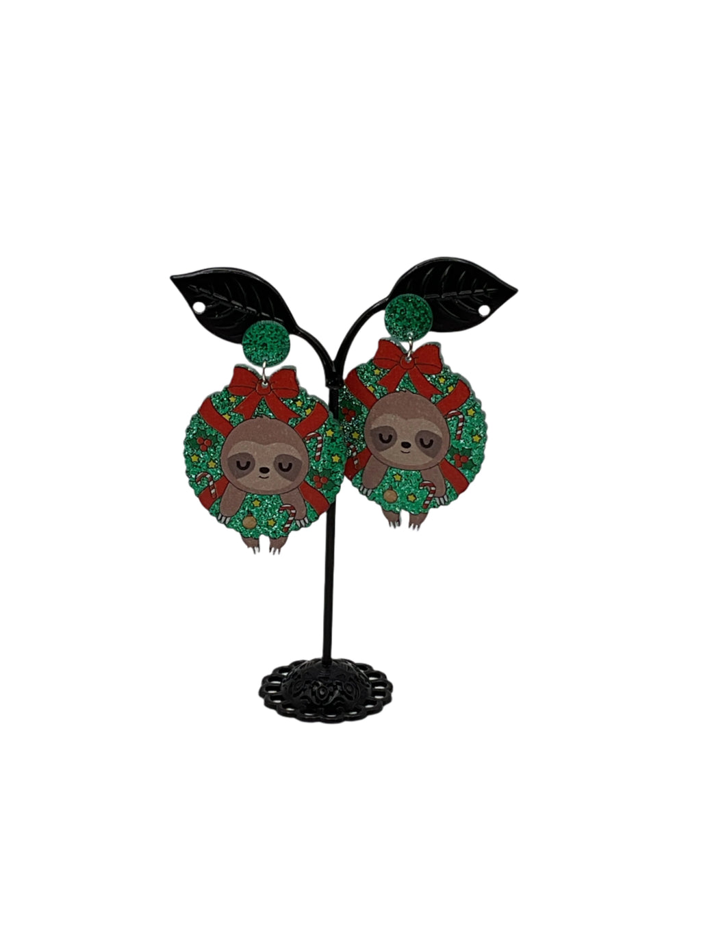 Christmas Sloth in Wreath Earrings