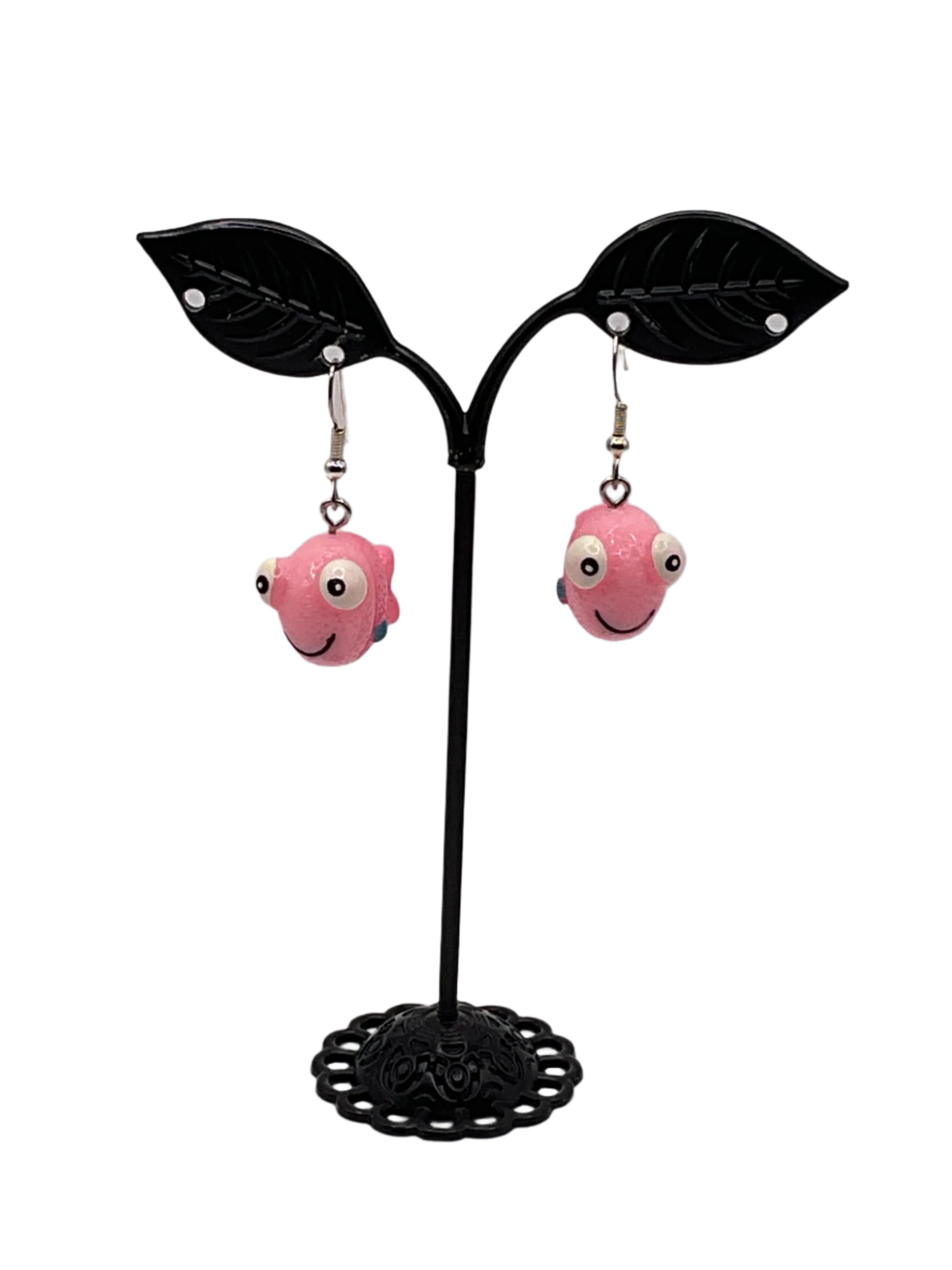 3-D Pink Fish Earrings