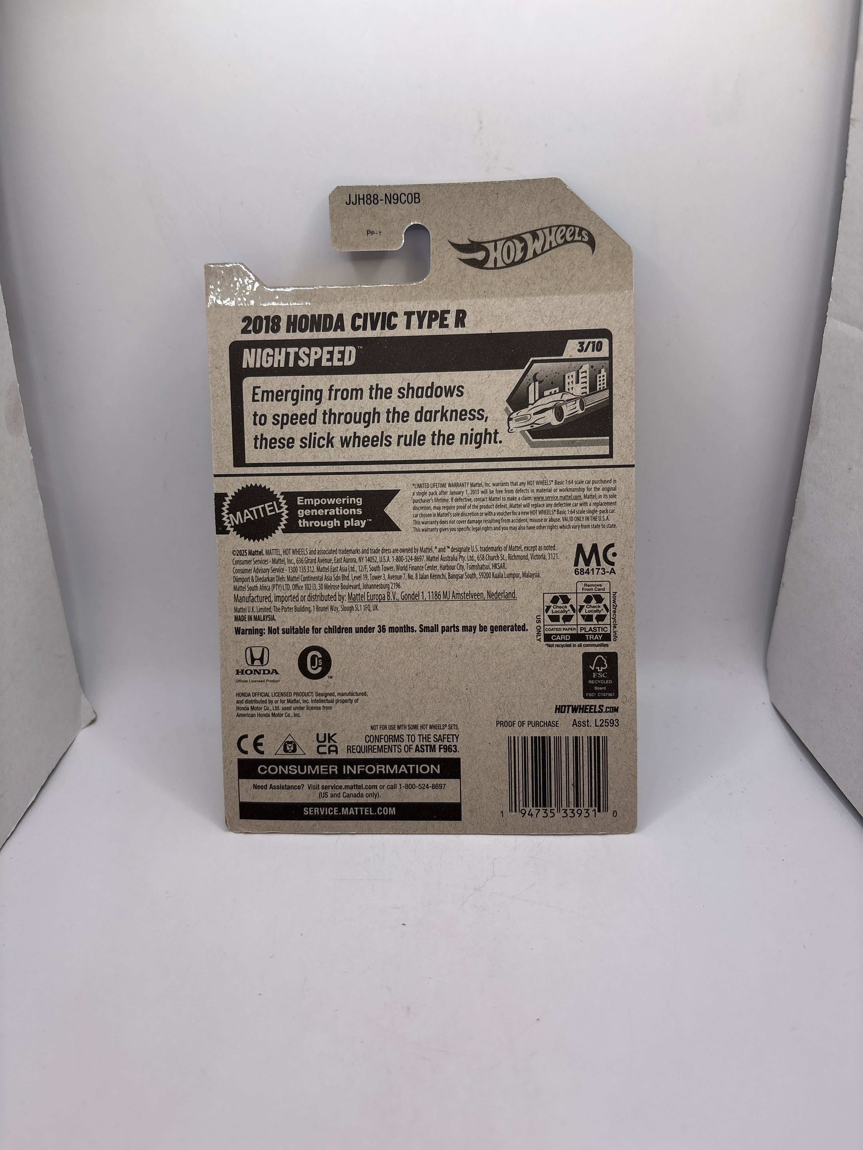 Hot Wheels 2018 Honda Civic Type R Diecast