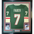 Framed Autographed/Signed Brock Faber 35x39 Minnesota Green Hockey Jersey JSA COA
