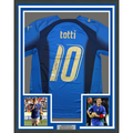 Framed Autographed/Signed Francesco Totti 35x39 Italy Blue Soccer Futbol Jersey Beckett BAS COA