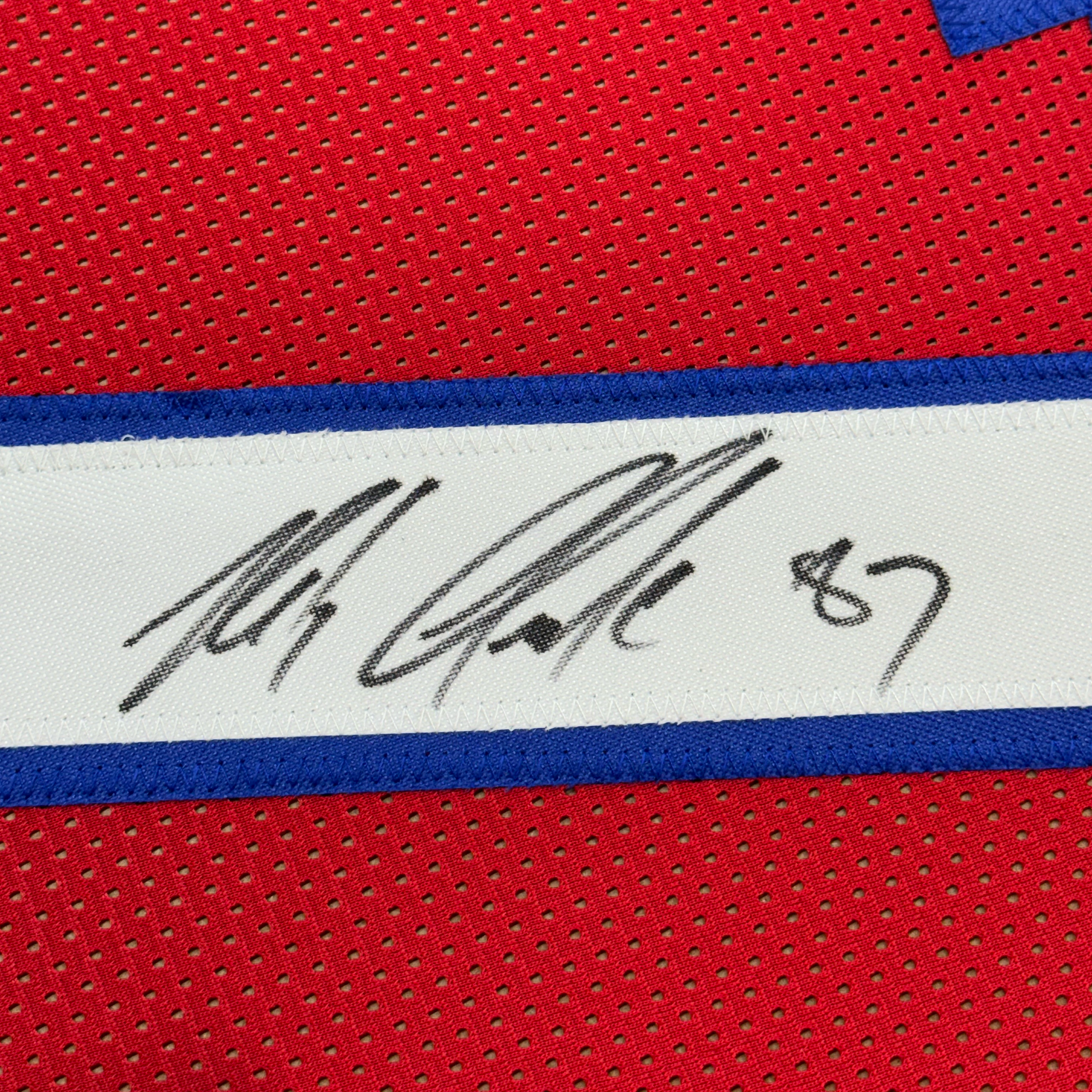 Framed Autographed/Signed Rob Gronk Gronkowski 35x39 New England Red Football Jersey JSA COA