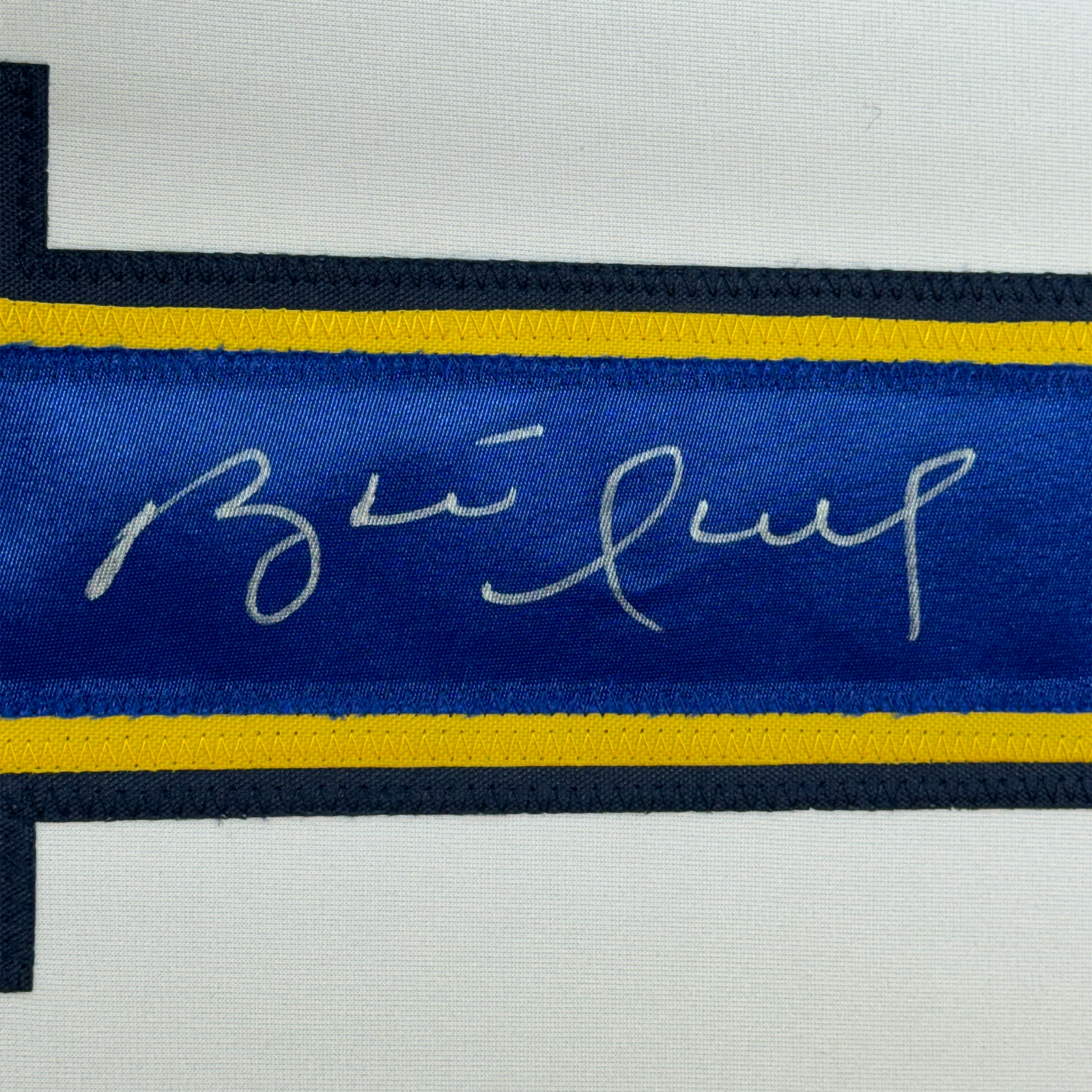 Framed Autographed/Signed Brett Hull 35x39 St. Louis White Hockey Jersey JSA COA