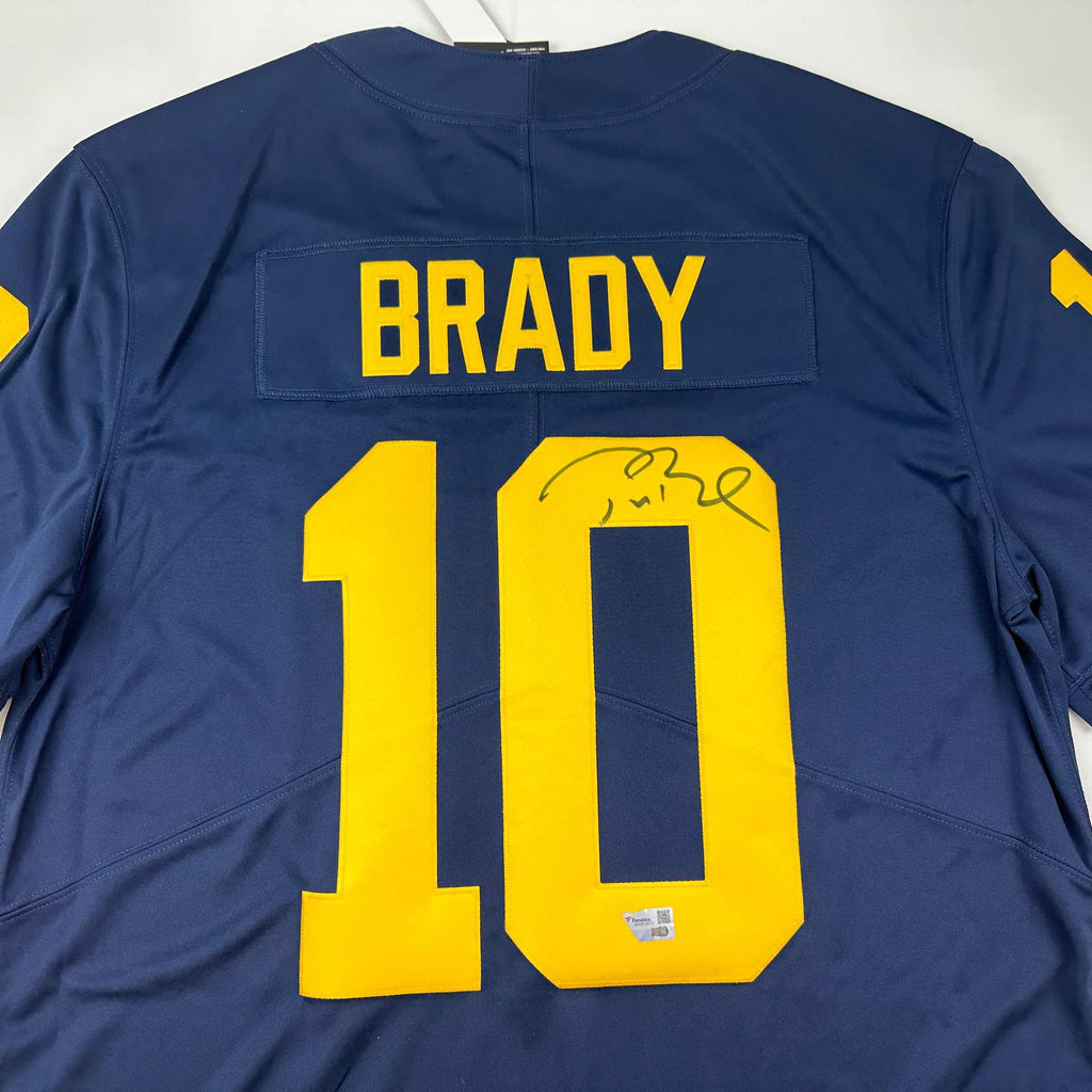 Autographed/Signed Tom Brady Michigan Wolverines Blue Authentic Limited Football Jersey Fanatics COA